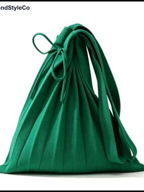 Pleated Knit Accordion Foldable Shoulder Bag Satchel Tote Travel Purse